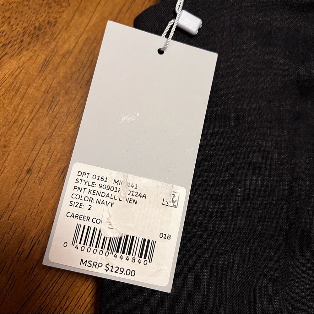 NWT Antonio Melani Kendall Linen Trouser Career Core Pants Navy Size 2 - Picture 4 of 14